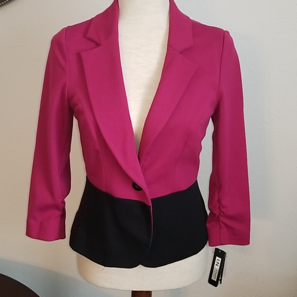 NWT I.N. Studio Women's Petite Pink & Black Blazer - Picture 2 of 9